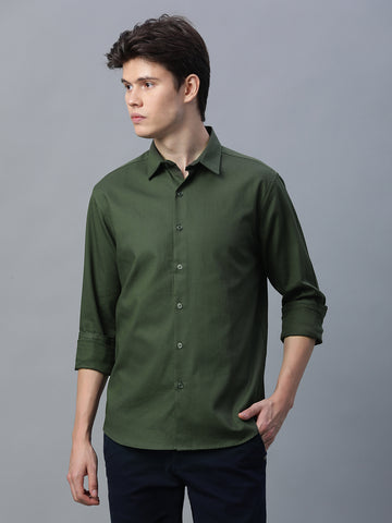 Men's Olive 100% Cotton Slim Fit Shirt