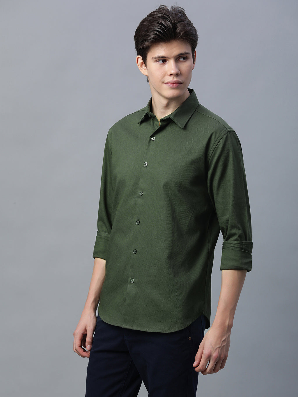 Men's Olive 100% Cotton Slim Fit Shirt