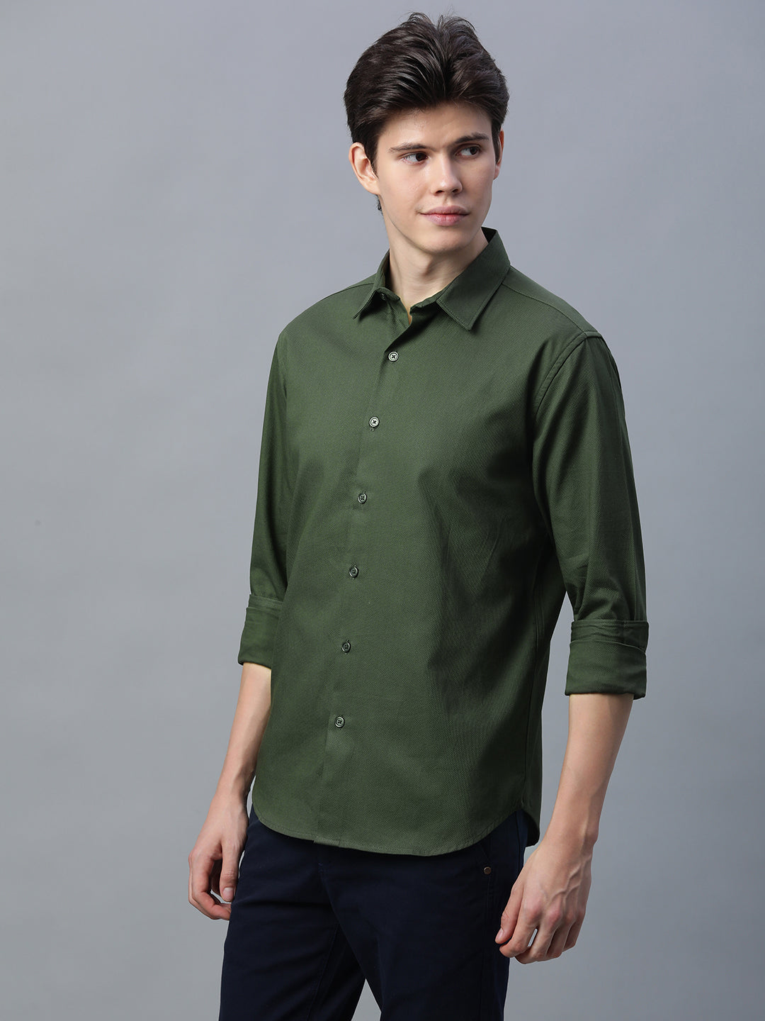 Men's Olive 100% Cotton Slim Fit Shirt