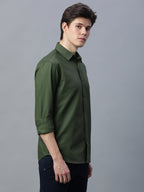Men's Olive 100% Cotton Slim Fit Shirt