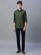Men's Olive 100% Cotton Slim Fit Shirt