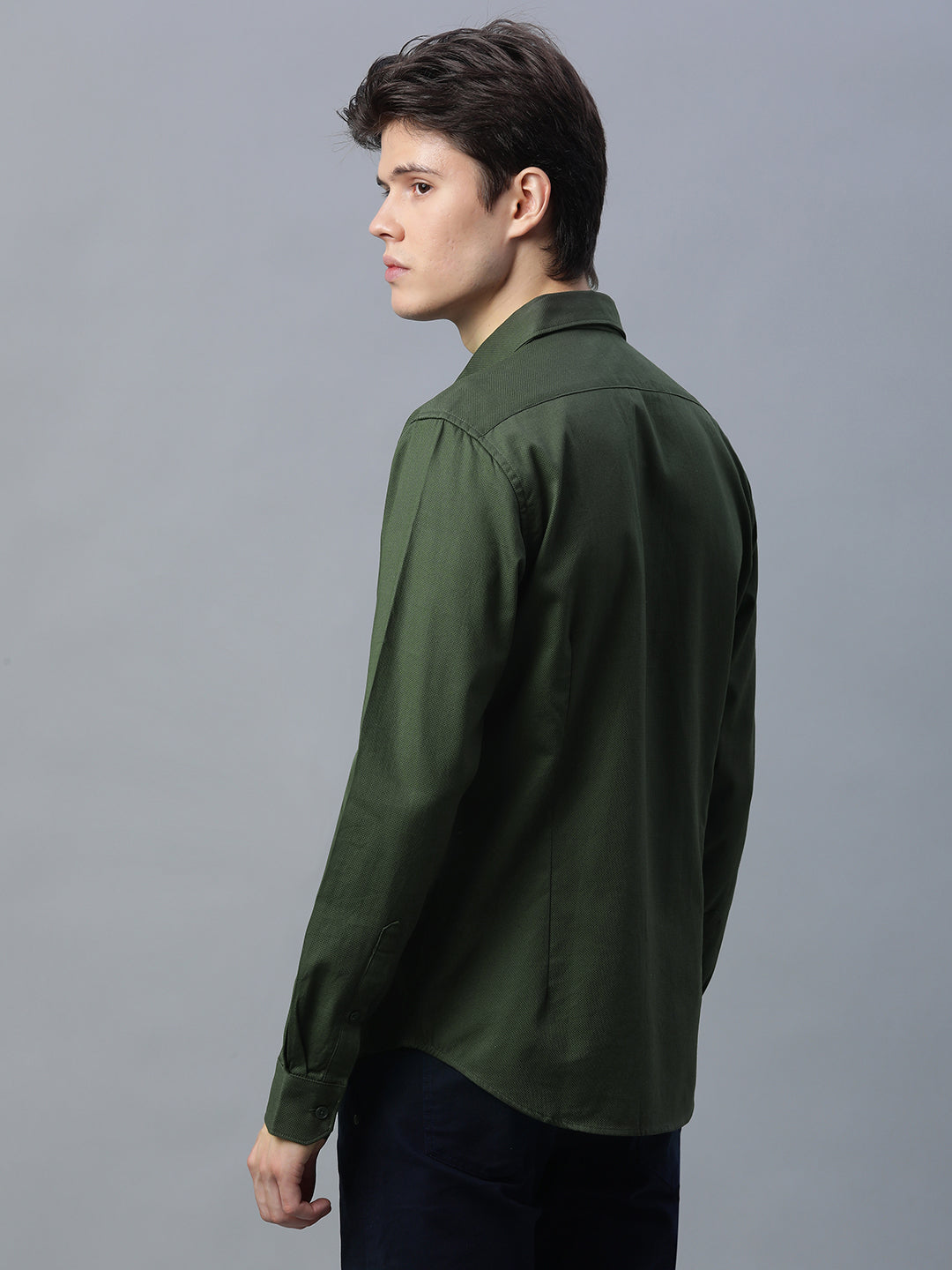 Men's Olive 100% Cotton Slim Fit Shirt