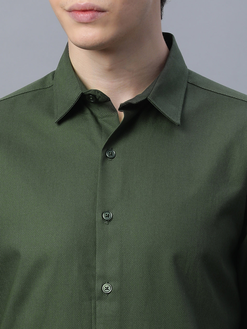 Men's Olive 100% Cotton Slim Fit Shirt