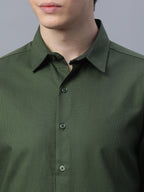 Men's Olive 100% Cotton Slim Fit Shirt