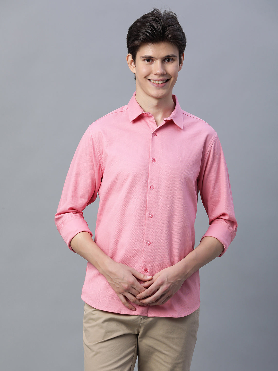 Men's Pink 100% Cotton Slim Fit Shirt