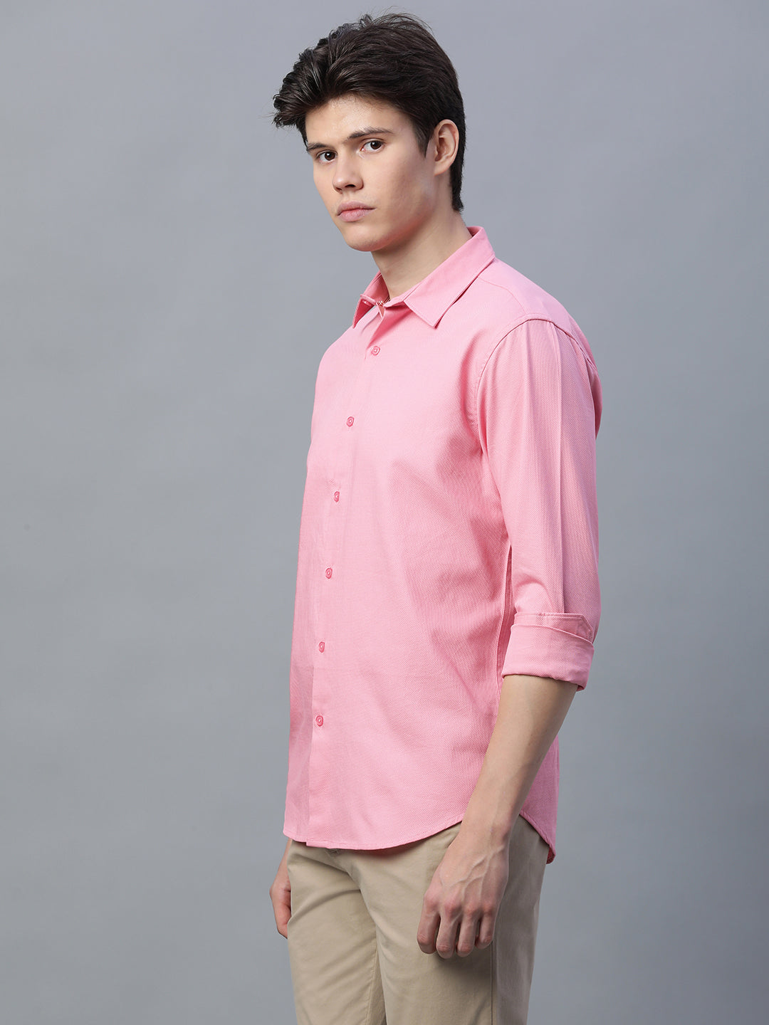 Men's Pink 100% Cotton Slim Fit Shirt