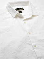 Men's White 100% Cotton Slim Fit Embroidered Shirt