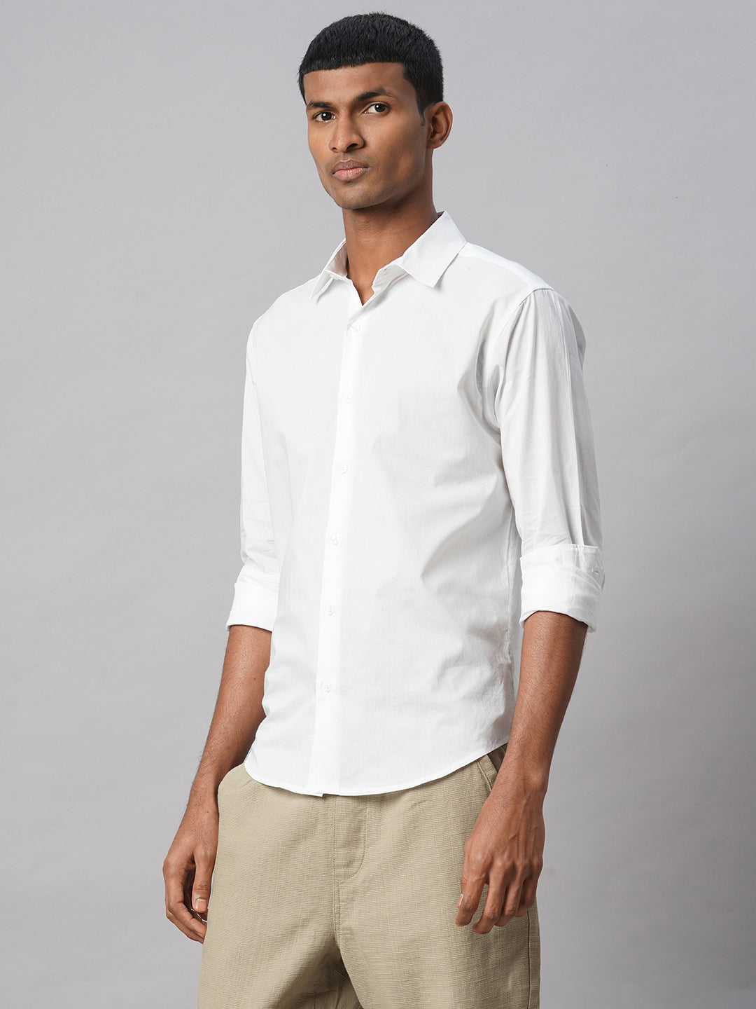 Men's White 100% Cotton Slim Fit Shirt