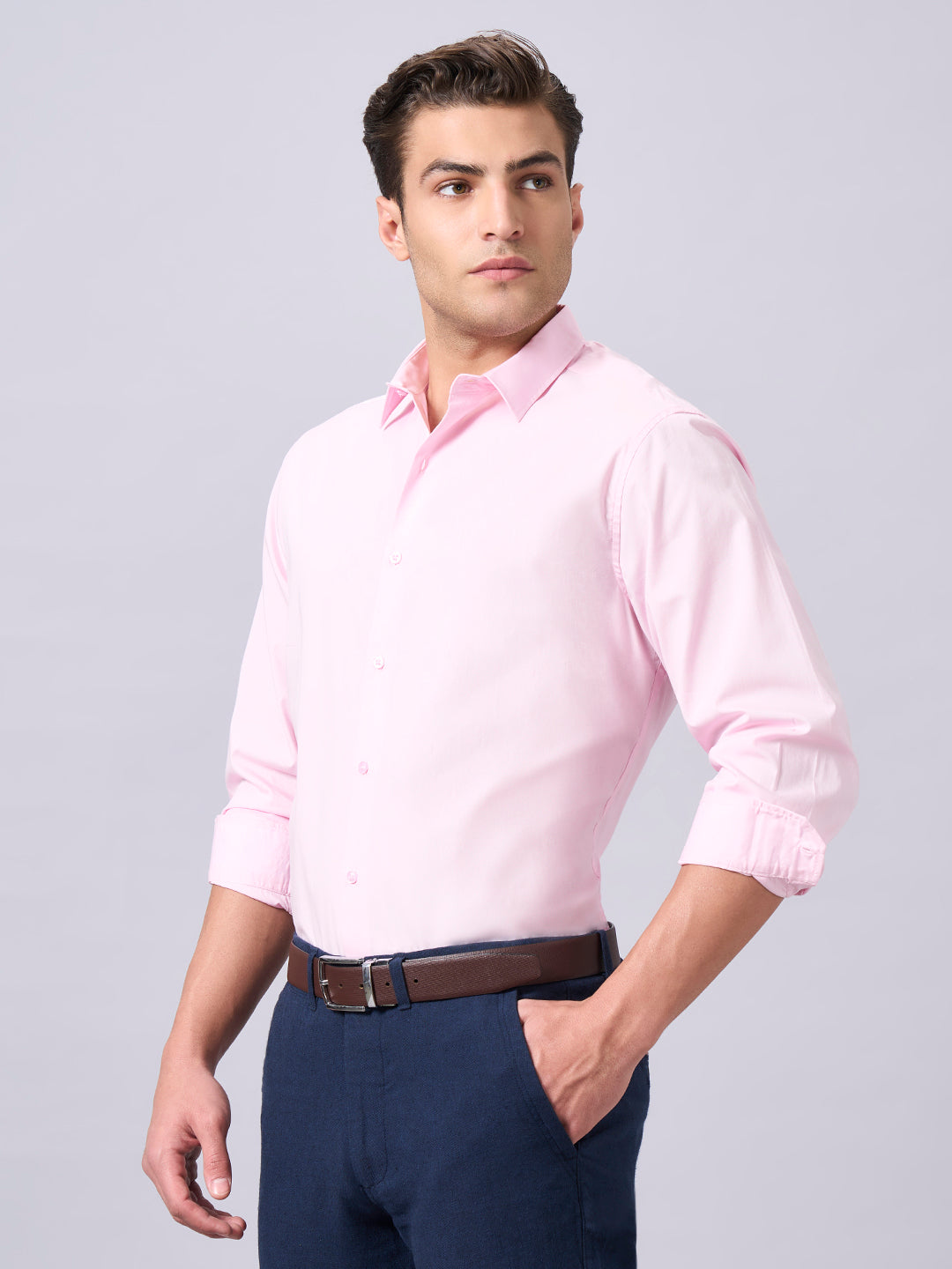 Men's Pink Cotton Lycra Slim Fit Shirt