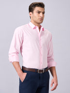 Men's Pink Cotton Lycra Slim Fit Shirt
