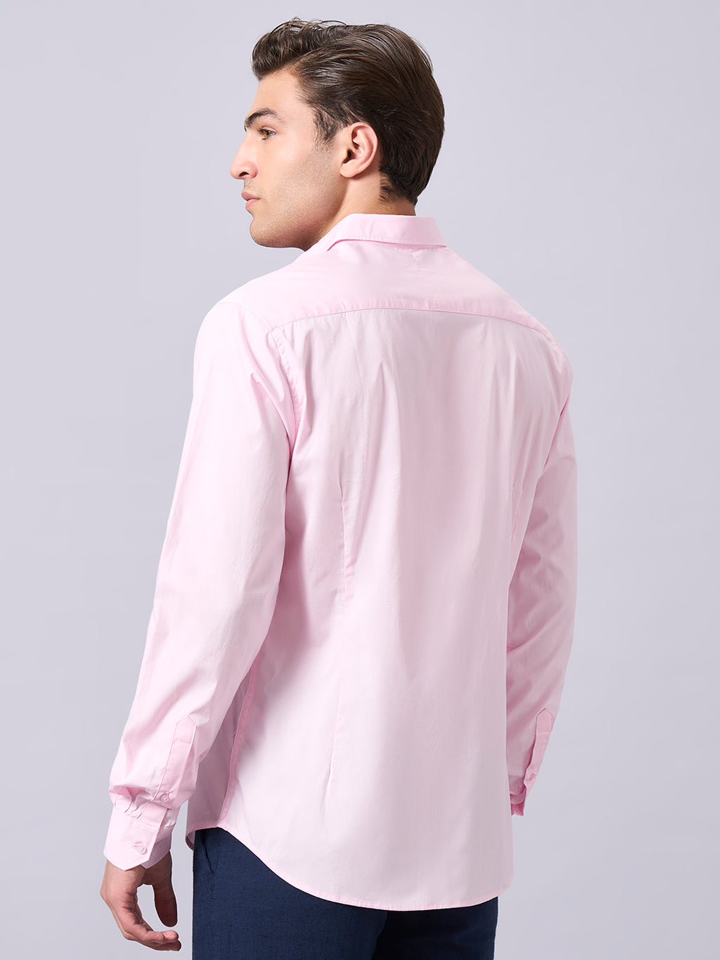 Men's Pink Cotton Lycra Slim Fit Shirt