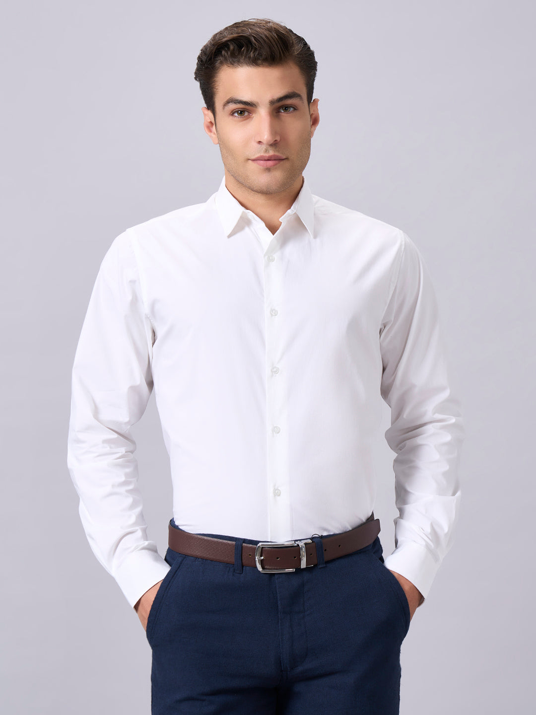 Men's White Cotton Lycra Slim Fit Shirt