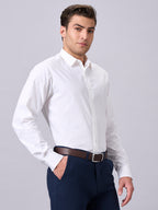 Men's White Cotton Lycra Slim Fit Shirt