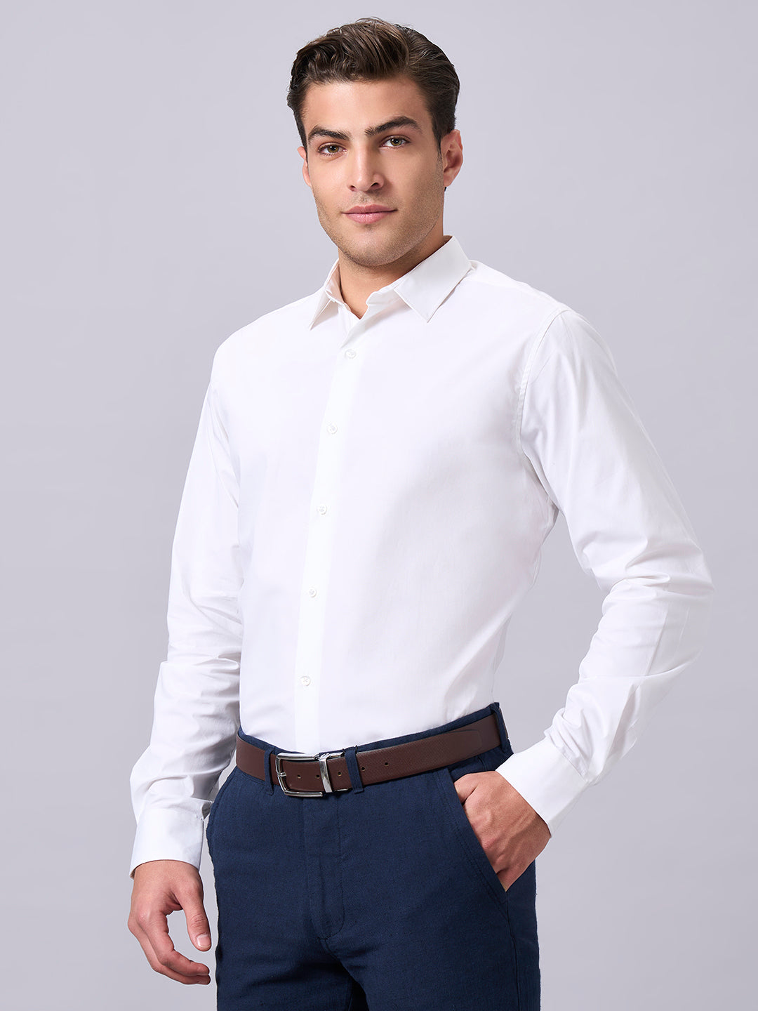 Men's White Cotton Lycra Slim Fit Shirt