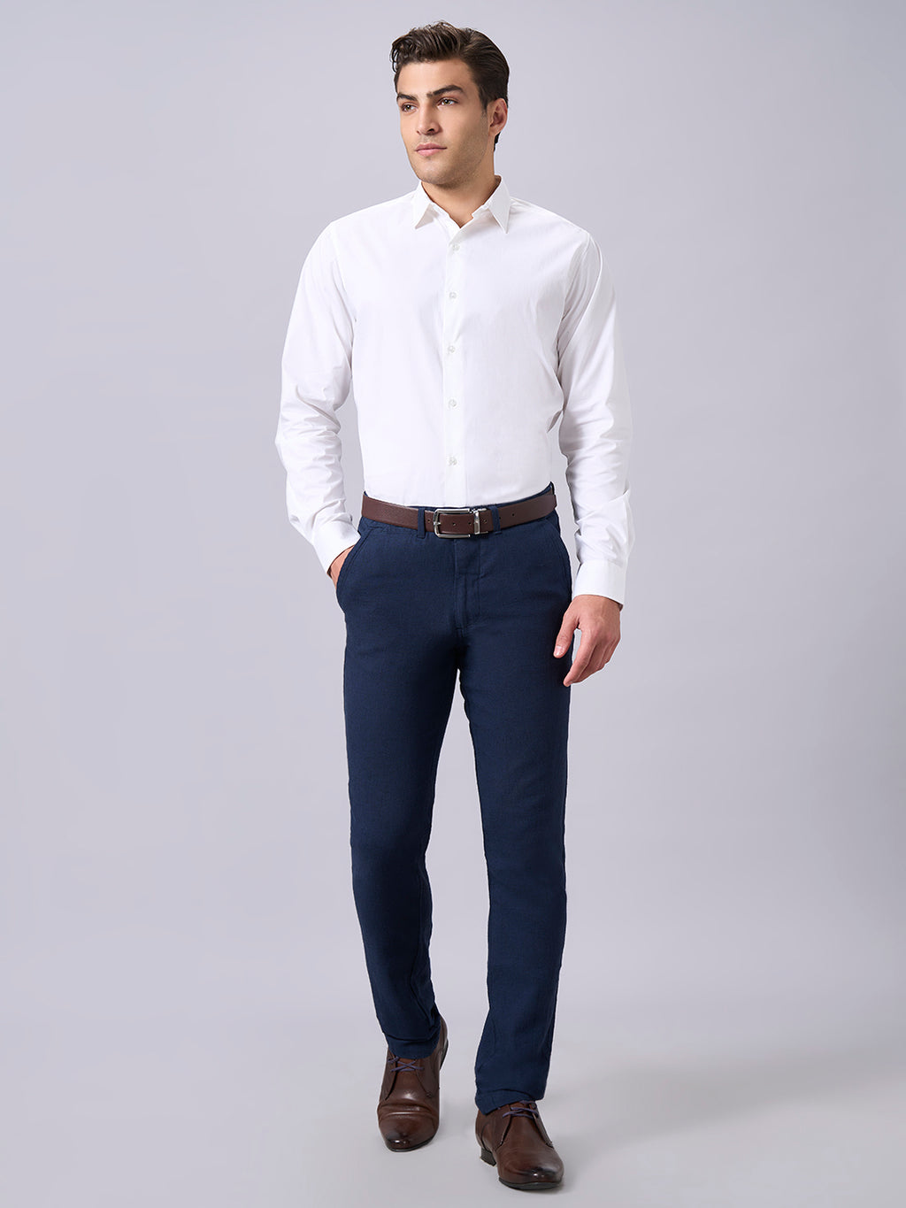 Men's White Cotton Lycra Slim Fit Shirt