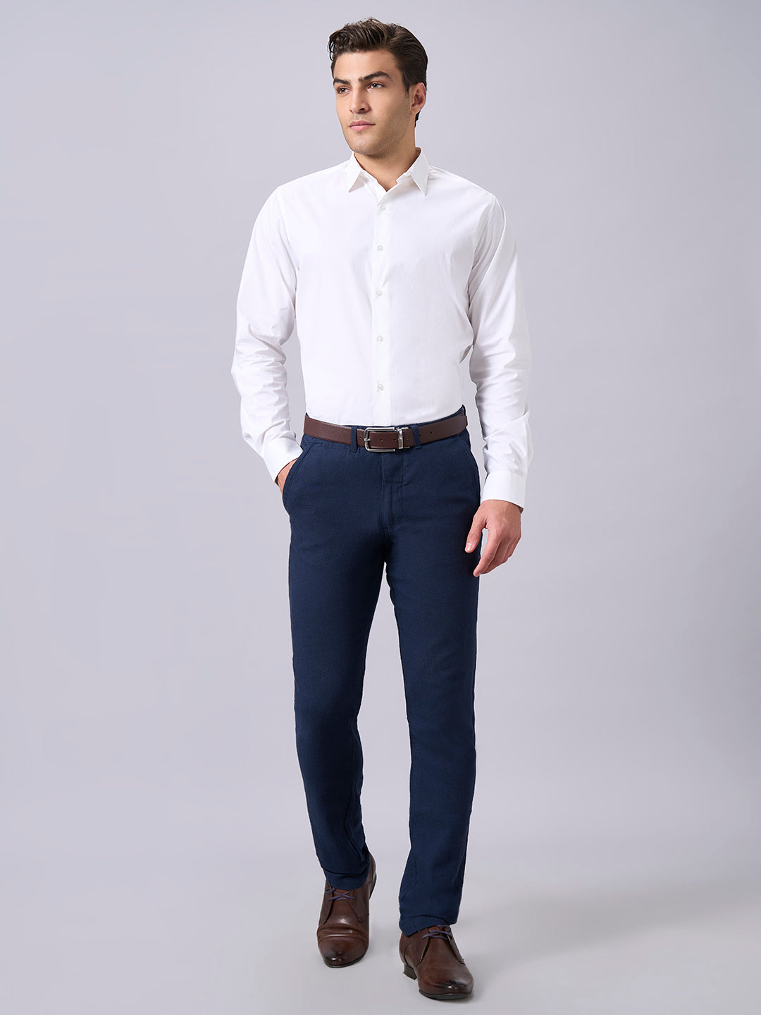 Men's White Cotton Lycra Slim Fit Shirt