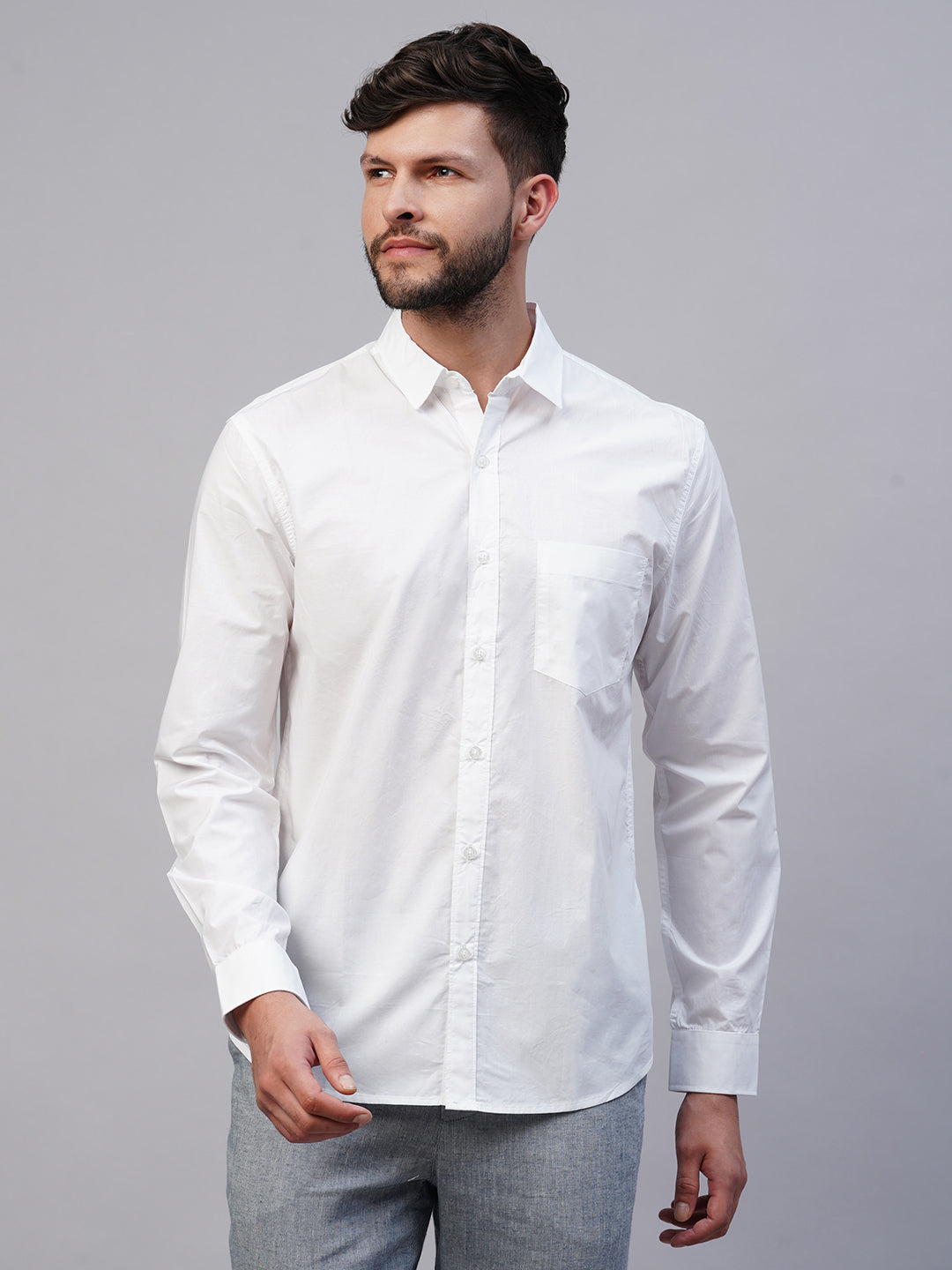 Men's Cotton White Regular Fit shirt
