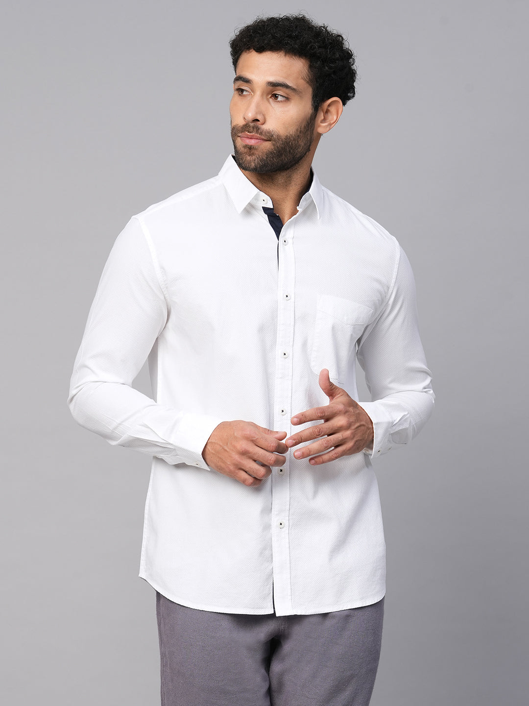 Men's White A Cotton Regular Fit Shirt