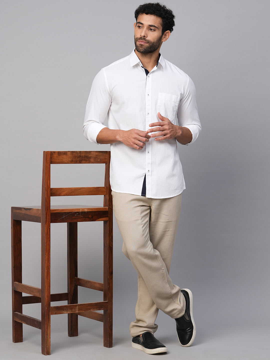 Men's White C Cotton Regular Fit Shirt