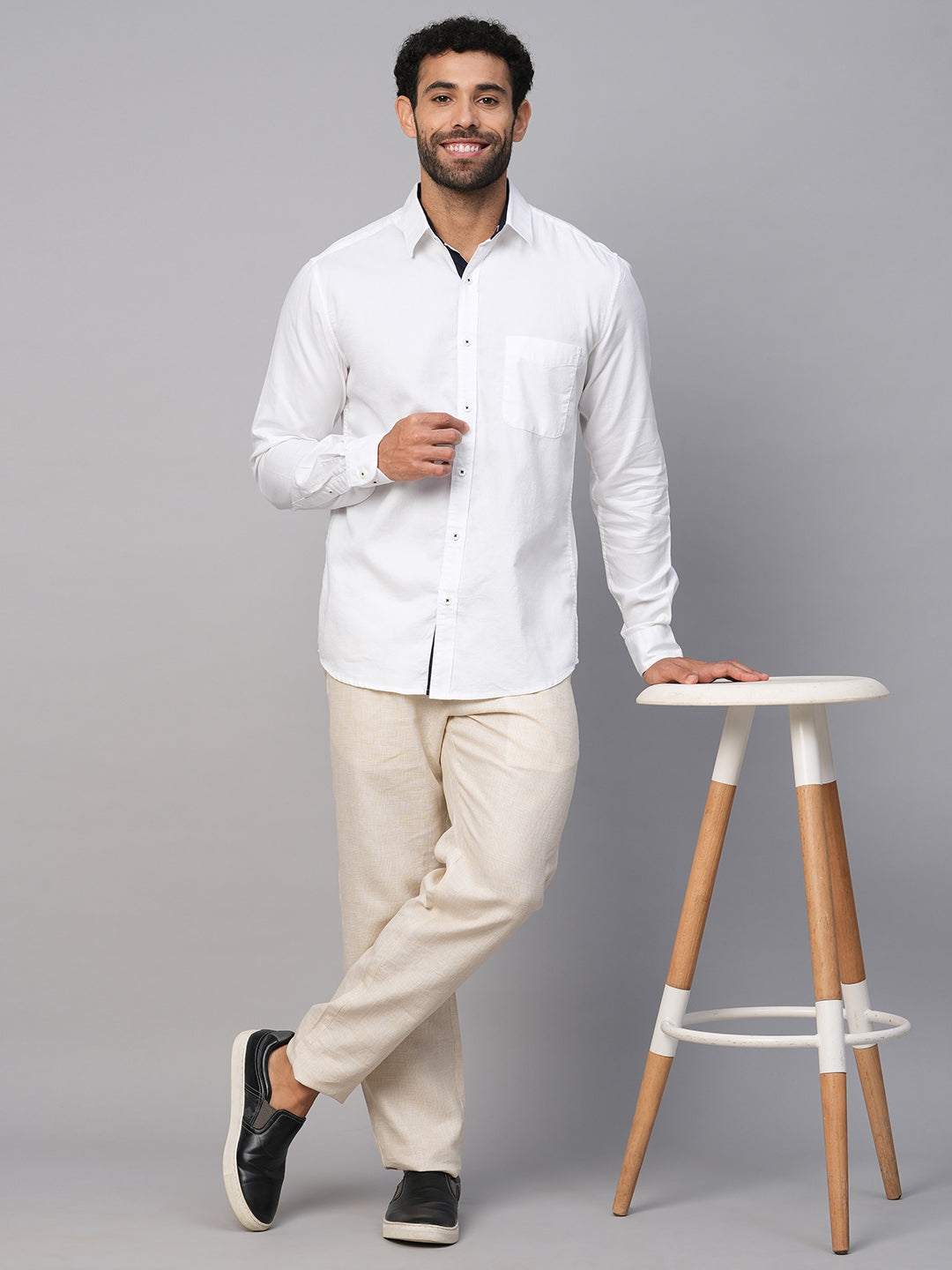 Men's White Cotton Regular Fit Shirt