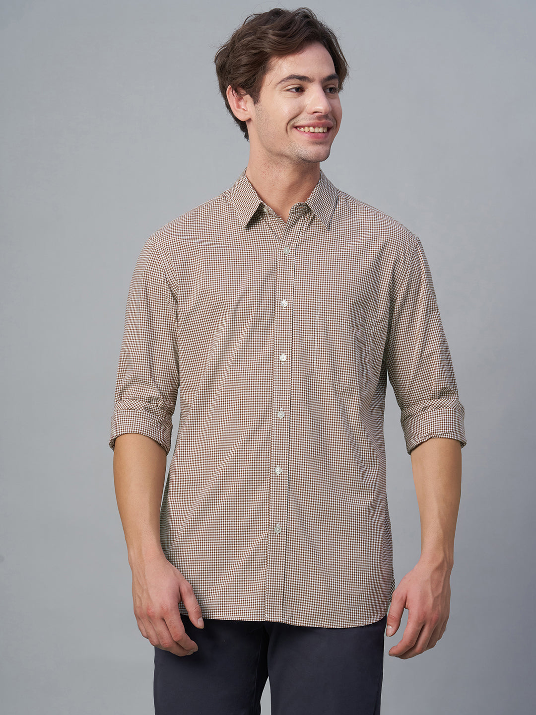 Men's Brown 100% Cotton Regular Fit Shirt