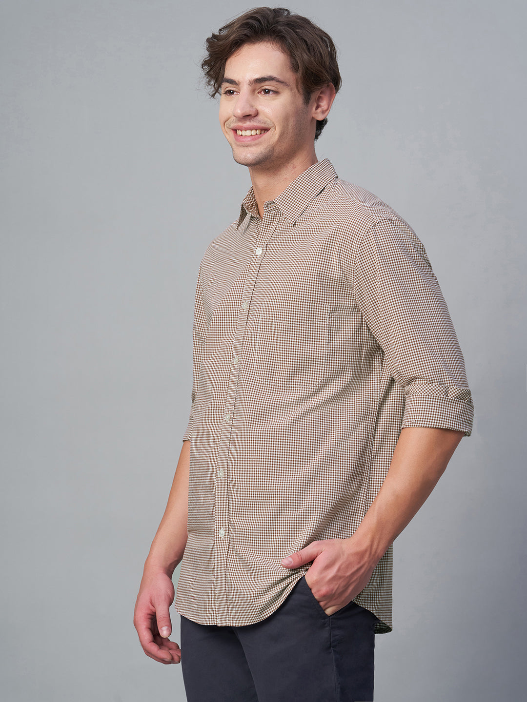 Men's Brown 100% Cotton Regular Fit Shirt