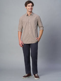 Men's 100% Cotton Checked Shirt Brown