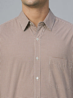 Men's 100% Cotton Checked Shirt Brown