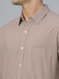 Men's 100% Cotton Checked Shirt Brown