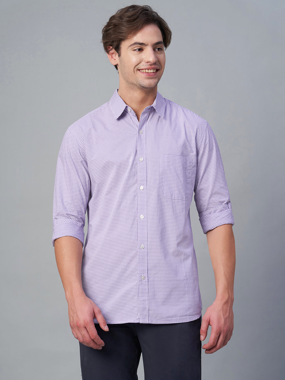Men's Lilac 100% Cotton Regular Fit Shirt