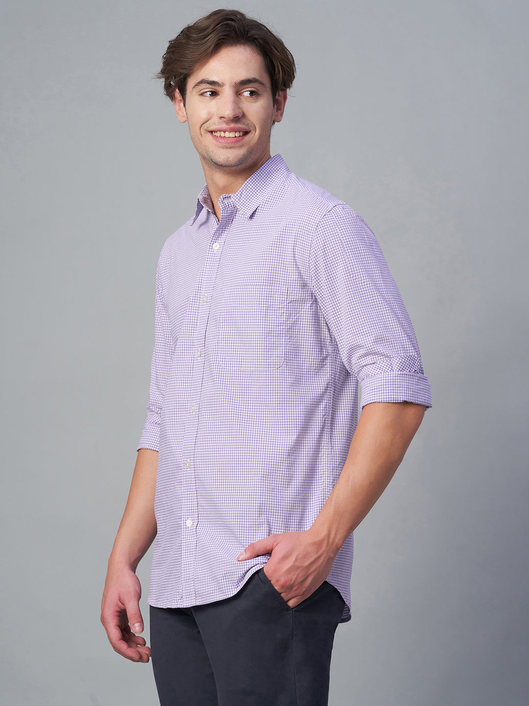 Men's Lilac 100% Cotton Regular Fit Shirt