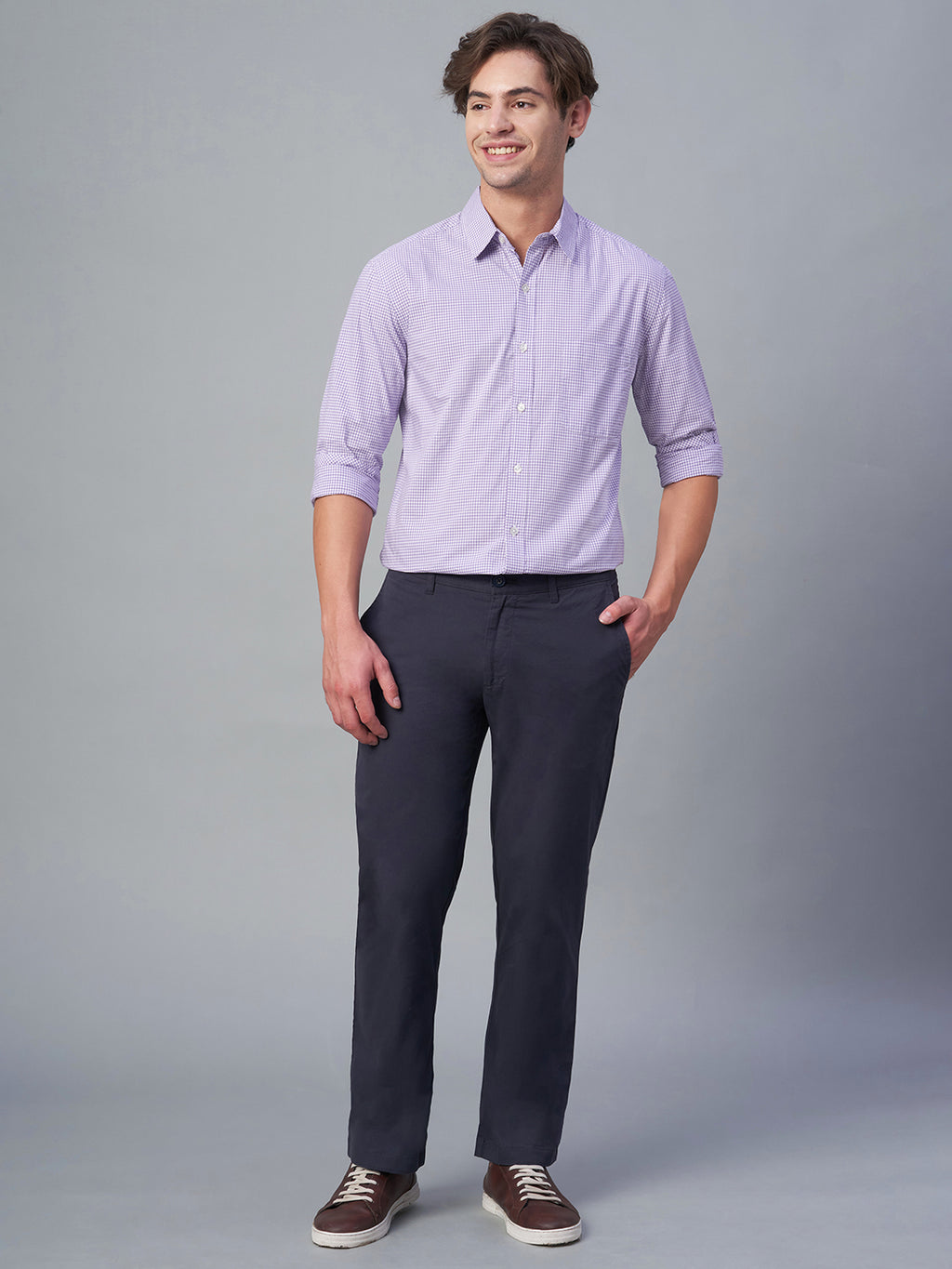 Men's Lilac 100% Cotton Regular Fit Shirt
