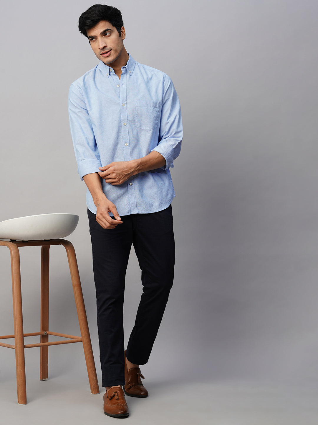 Men's Blue Cotton Regular Fit Shirt