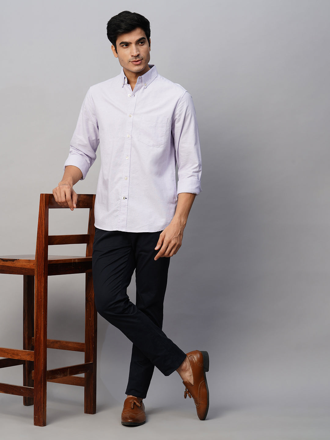 Men's Cotton Lilac Regular Fit Shirt