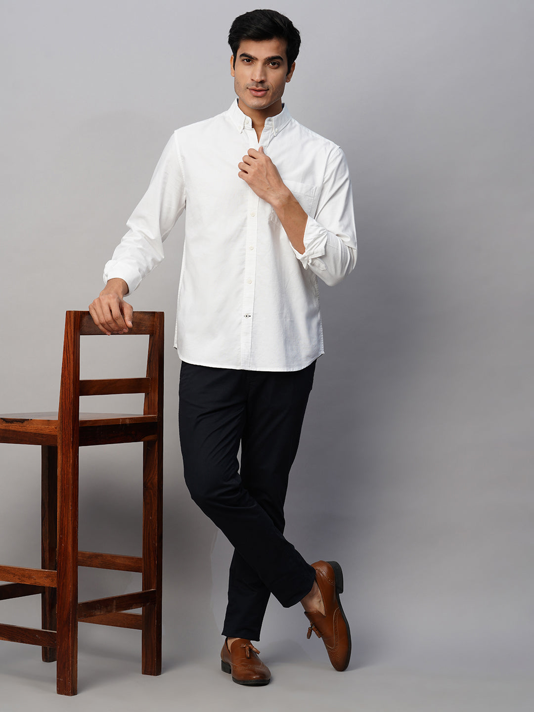 Men's White Cotton Regular Fit Shirt