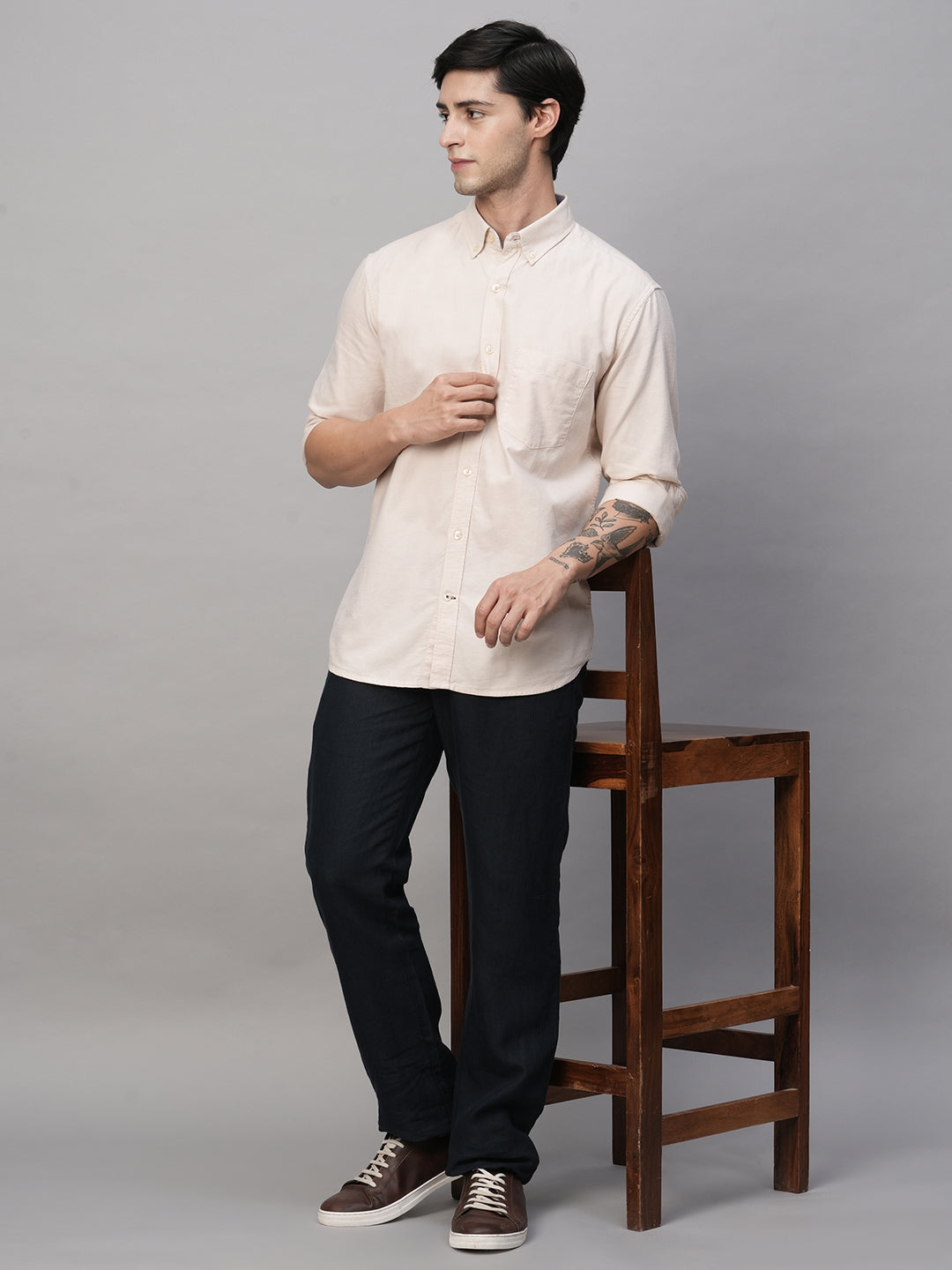 Men's Oxford Khaki Cotton Regular Fit Shirt