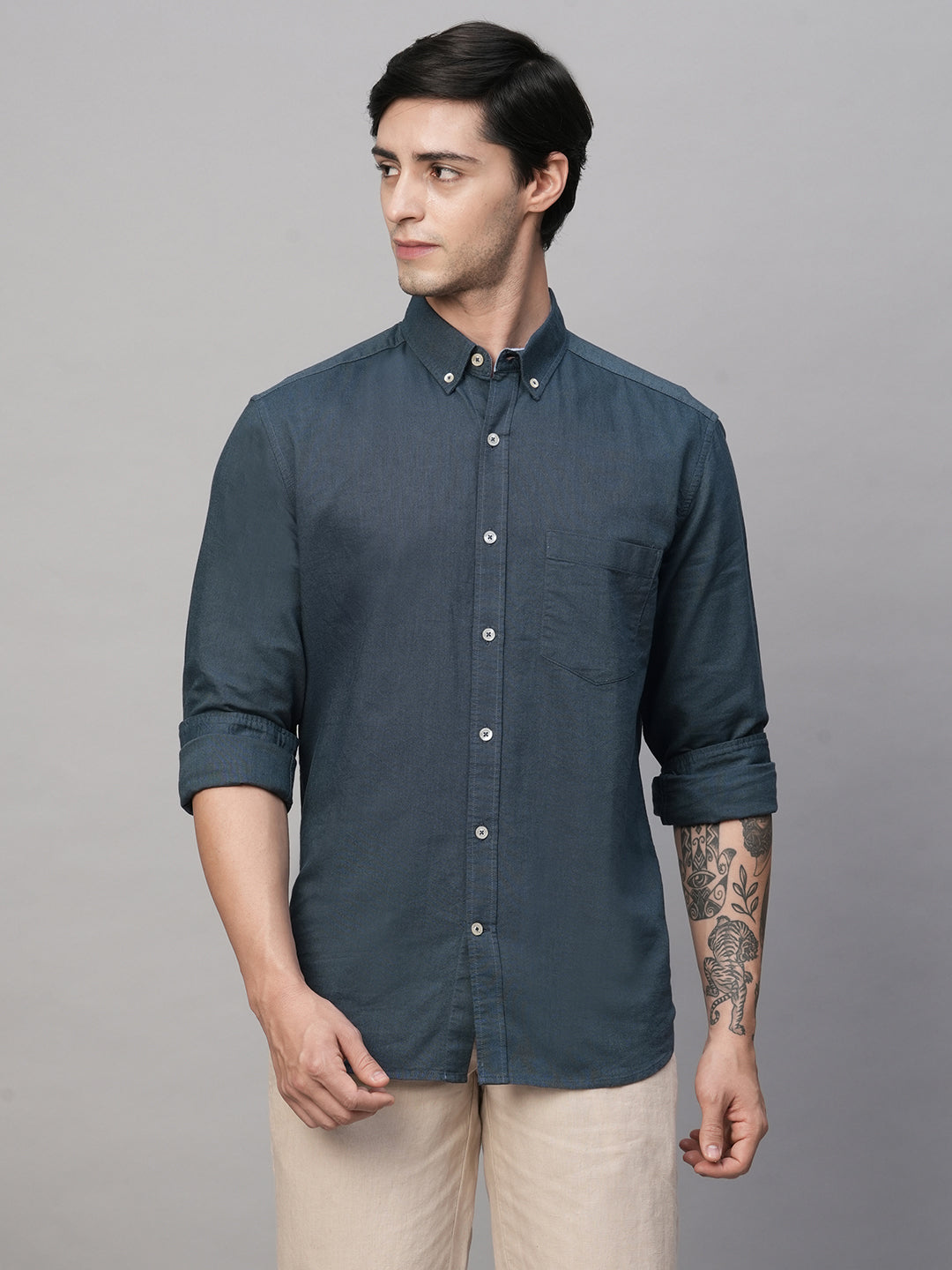 Men's Oxford  Navy Cotton Regular Fit Shirt