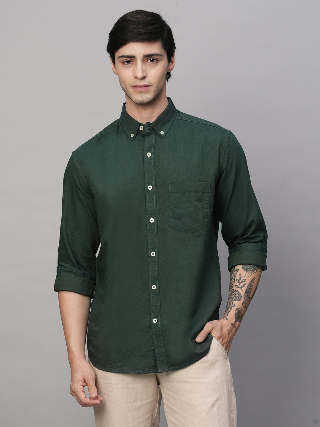 Men's Oxford  Olive Cotton Regular Fit Shirt