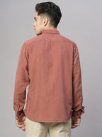 Men's 100% Cotton Corduroy Regular Fit Long Sleeved Shirt Brick