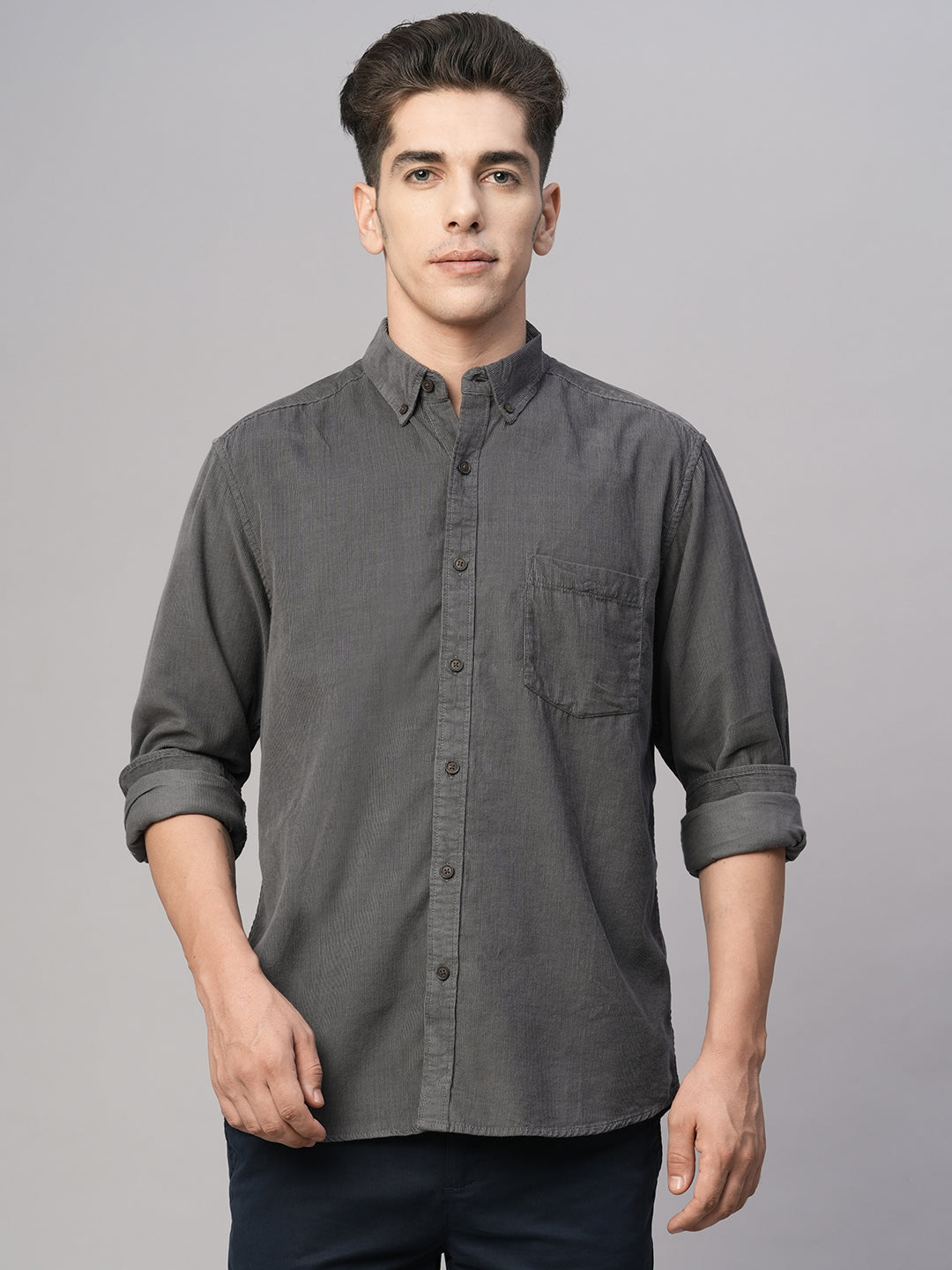 Men's Grey Cotton Regular Fit Shirt