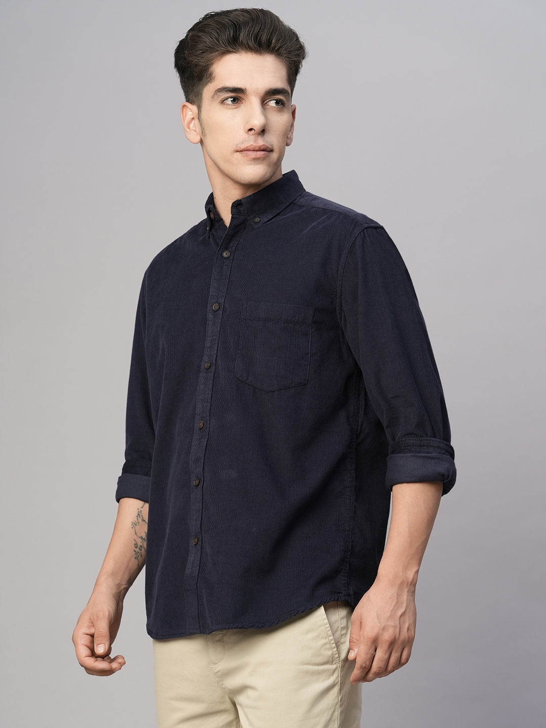 Men's Navy Cotton Regular Fit Shirt