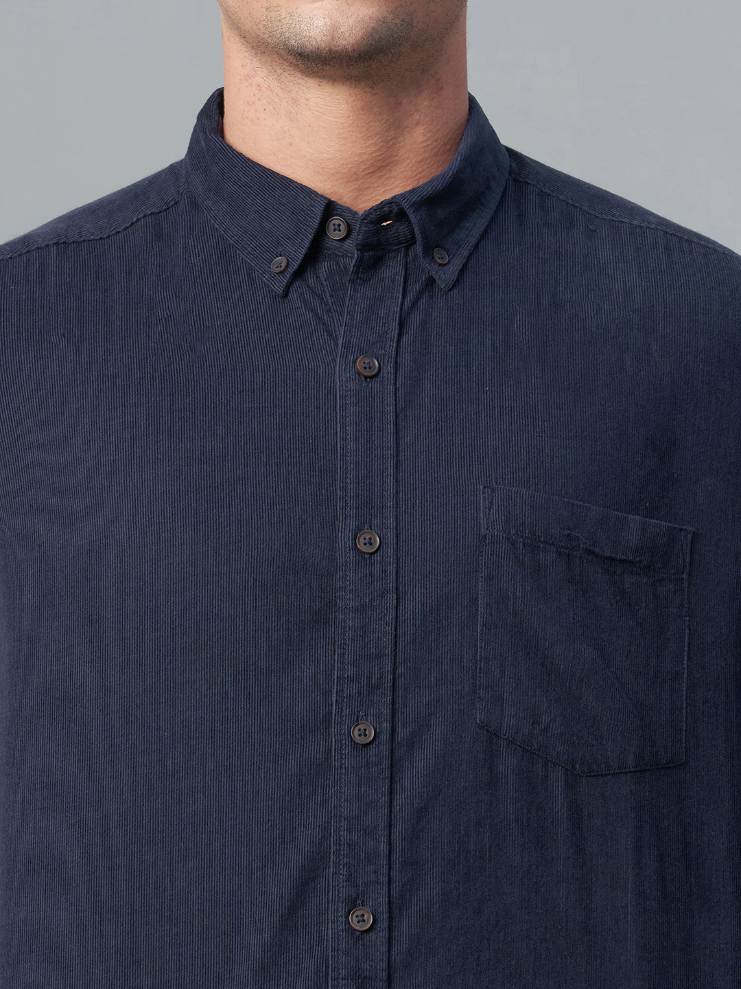 Men's Corduroy 100% Cotton Navy Regular Fit Long Sleeved Shirt