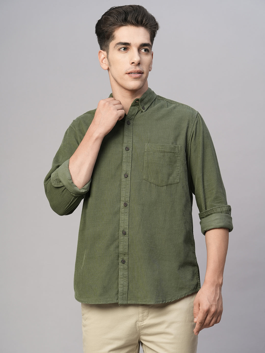 Men's Olive Cotton Regular Fit Shirt