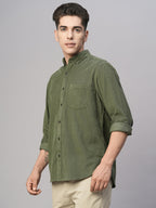 Men's Corduroy 100% Cotton Olive Regular Fit Long Sleeved Shirt
