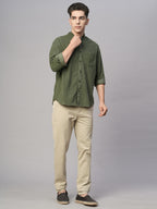 Men's Corduroy 100% Cotton Olive Regular Fit Long Sleeved Shirt