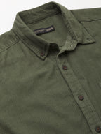 Men's Corduroy 100% Cotton Olive Regular Fit Long Sleeved Shirt