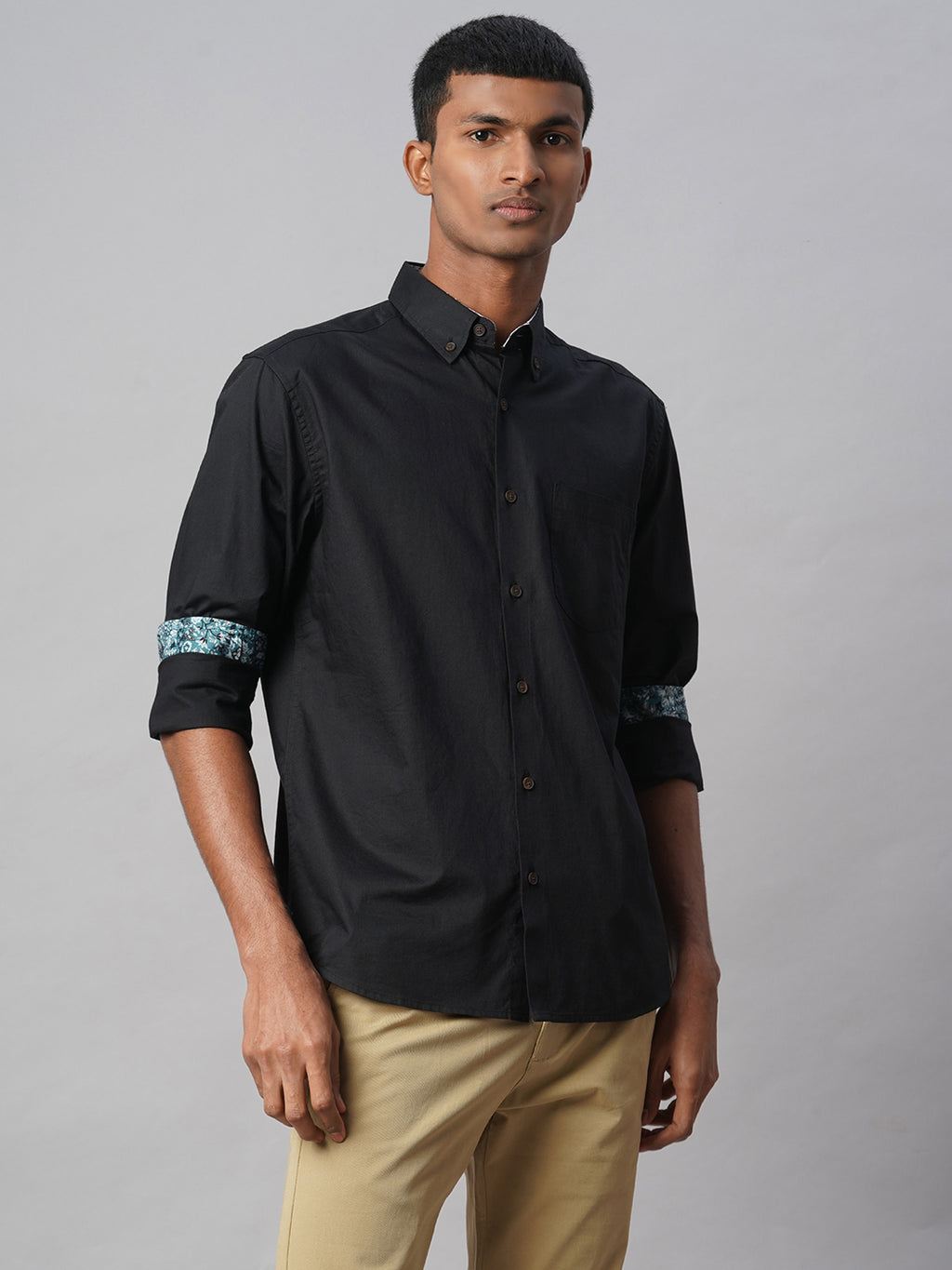 Men's Black 100% Cotton Regular Fit Shirt