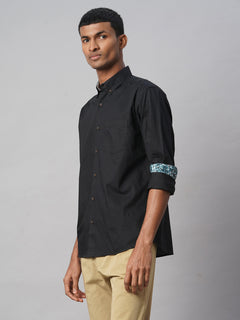 Men’s Cotton Regular Fit Contrast Shirt Black