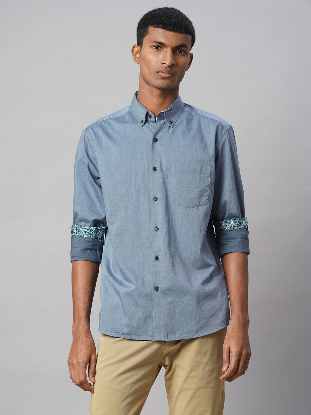 Men's Blue 100% Cotton Regular Fit Shirt