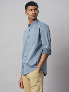 Men’s Cotton Regular Fit Textured Button Shirt Blue